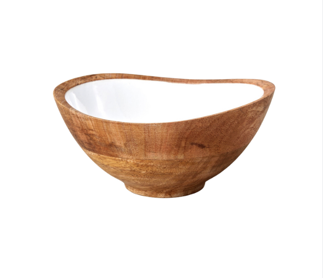 Mango Wood and White Enamel Bowl - Medium