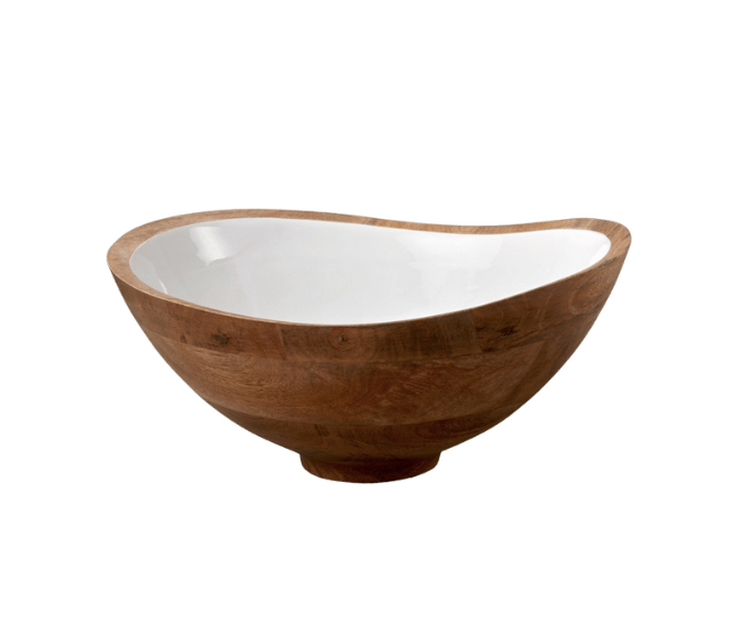 Mango Wood and White Enamel Bowl - Large