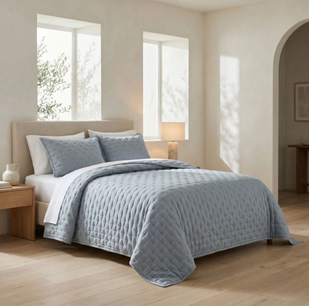 Eucalyptus Pintuck Quilt Set in Dusty Blue