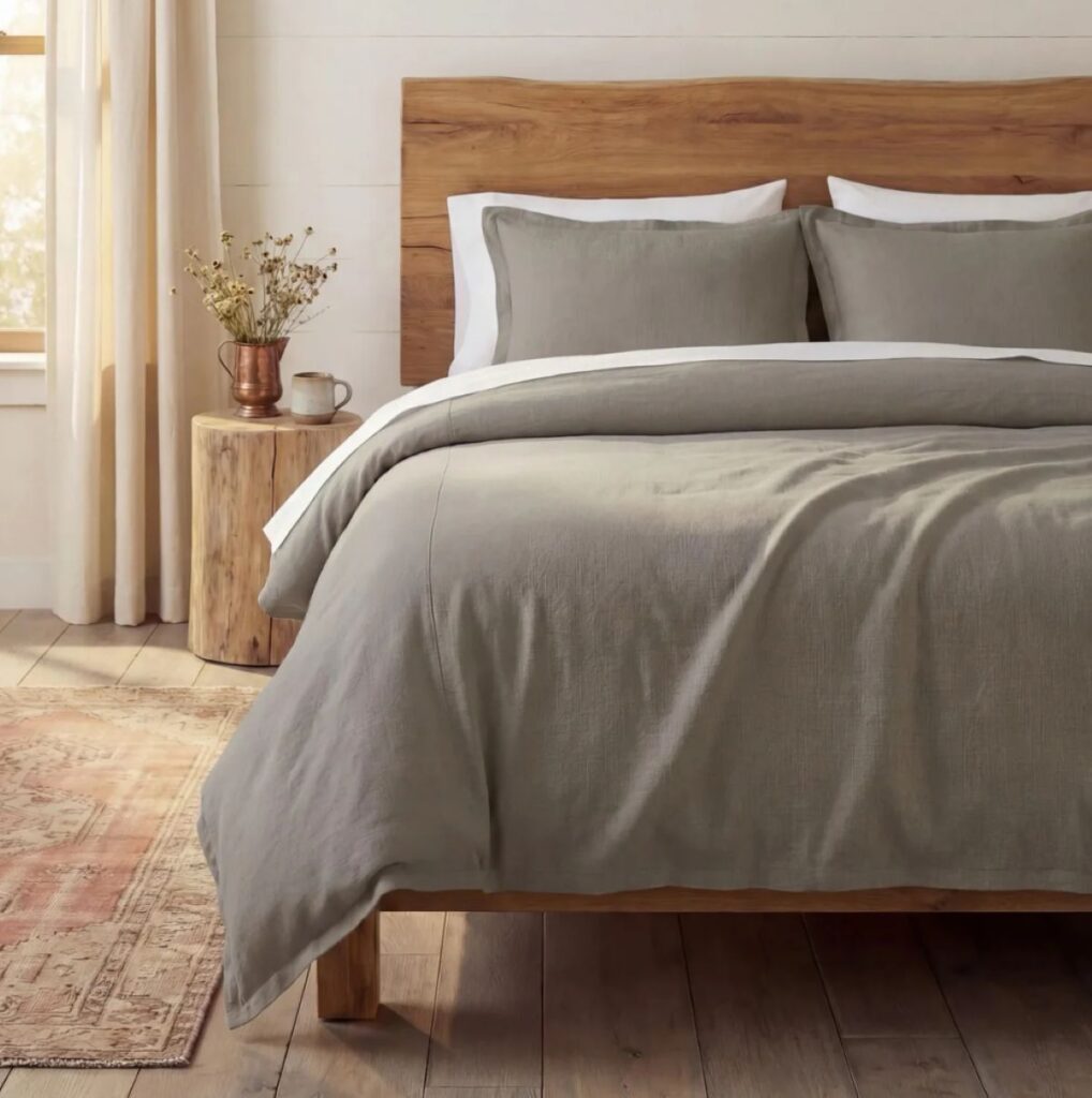 Hera Washed Linen Blend Flange Duvet Set - Full/Queen (taupe)