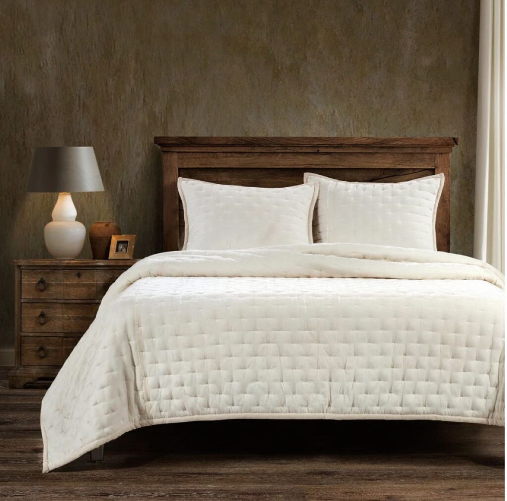 Stella Faux Silk Velvet Pintuck Quilt in Stone